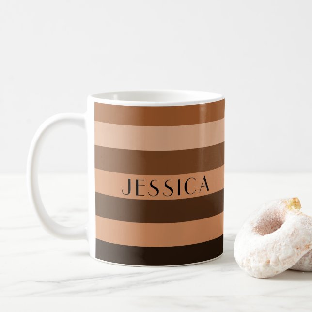 Mug Motif moderne élégant rayures Nom (Avec donut)