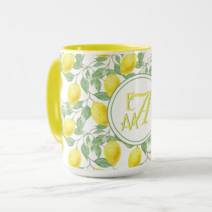Mug Motif Monogrammé Arbre Citron Décor Jaune Vert