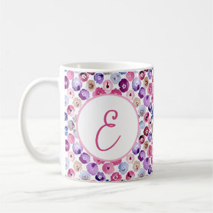 Mug Motif monogramme fleurs points aquarelle