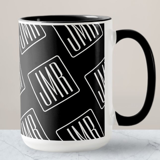 Mug Motif monogramme moderne | Noir & Blanc (Créateur téléchargé)