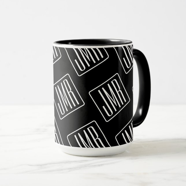 Mug Motif monogramme moderne | Noir & Blanc (Devant droit)