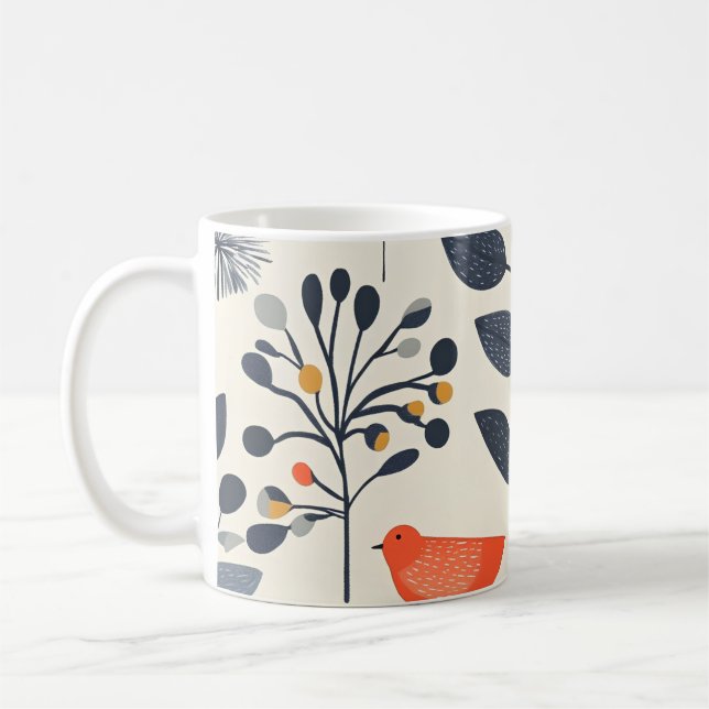 Mug 🌿 Motif Nature Scandinave avec Oiseau 🐦 (Gauche)