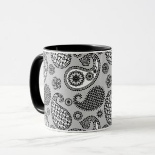 Mug Motif Paisley, tons gris, noir et blanc