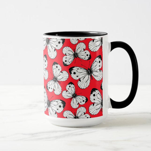 Mug Motif papillon de chou sur rouge (Droite)