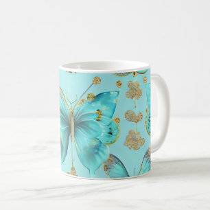 Mug Motif papillon mou sur un Arrière - plan bleu