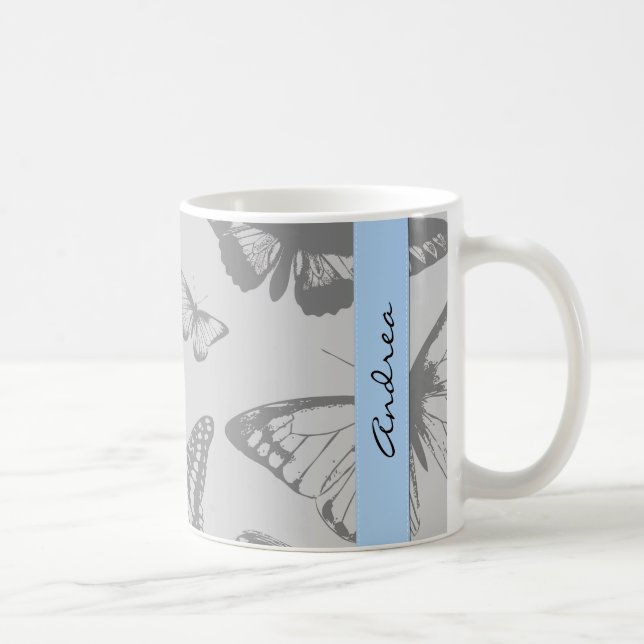 Mug Motif papillon, Papillons gris, Votre Nom (Droite)