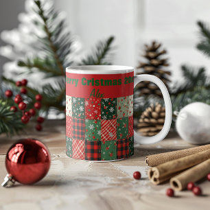 Mug motif patchwork de Noël vert rouge