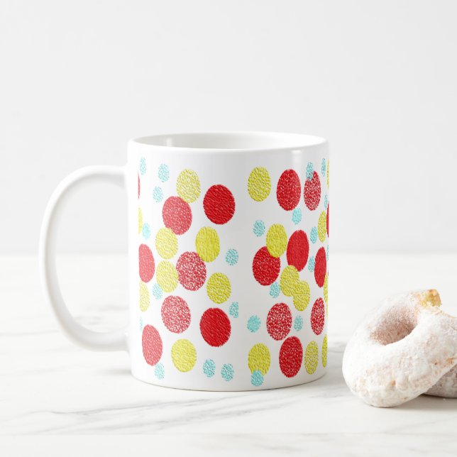 Mug Motif Pois jaune rouge et bleu (Avec donut)