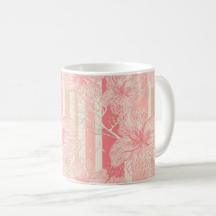 Mug Motif rayé floral rose pêche abricot