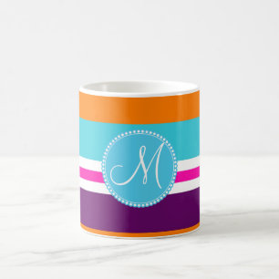 Mug Motif rayé pourpre orange turquoise rose de