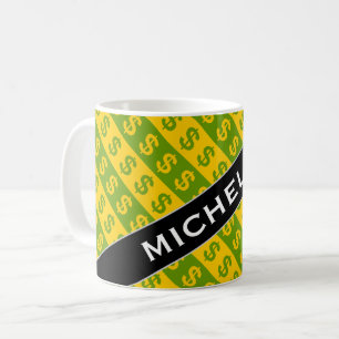 Mug Motif rayé vert et jaune des symboles dollar ($)