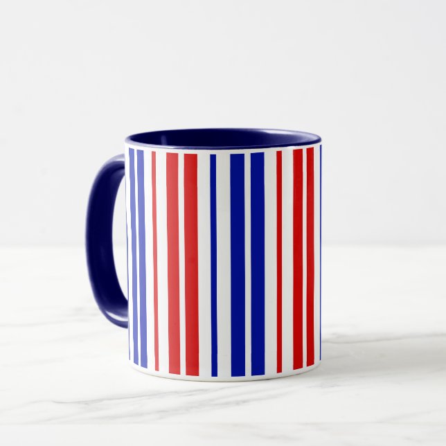 Mug Motif rayures blanches rouges bleues   (Devant gauche)