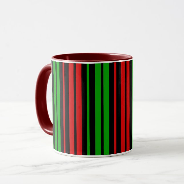 Mug Motif rayures noir rouge vert   (Devant gauche)