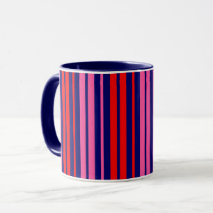 Mug Motif rayures verticales bleu marine rouge rose  