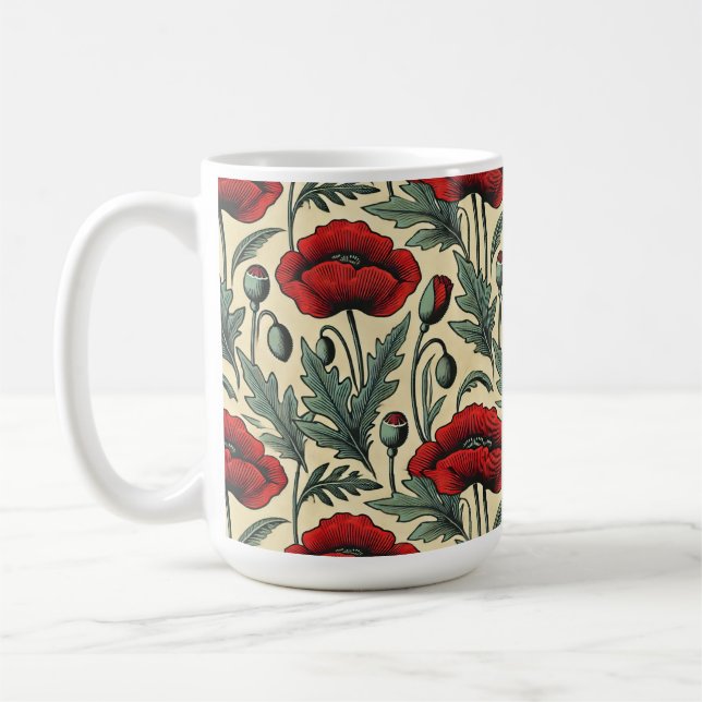 Mug Motif Red Poppies d'inspiration vintage (Gauche)