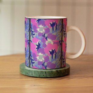 Mug Motif rétro de fleur d'anémone rose et violet gras