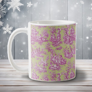 Mug Motif romantique vintage vert rose Toile de Jouy