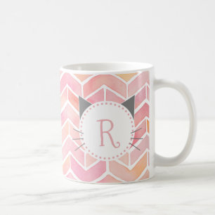 Mug Motif rose Chevron   Monogramme de chat mignon