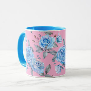 Mug Motif rose pastel bleu, arrière - plan rose,