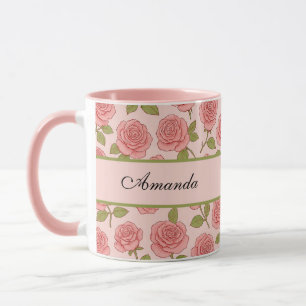 Mug Motif rose vintage avec nom