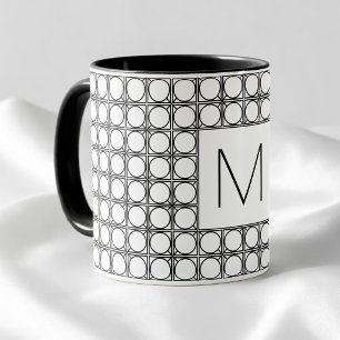 Mug Motif Rotin Moderne Chic Monogramme Initial Noir