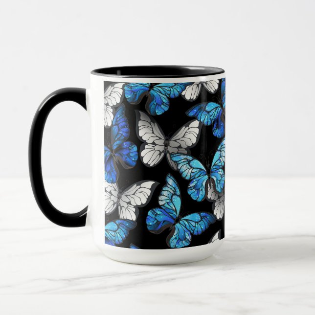 Mug Motif sans couleur foncée avec papillons bleus Mor (Gauche)