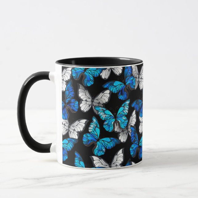 Mug Motif sans couleur foncée avec papillons bleus Mor (Gauche)