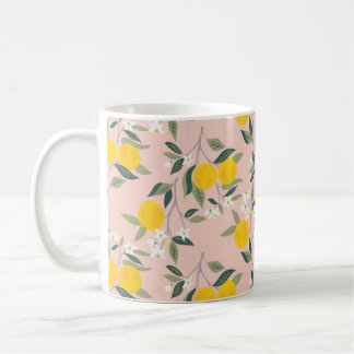 Mug Motif sans couture avec branches d'oranges en fleu