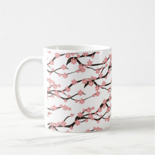 Mug Motif sans couture avec cerise fleurie sur un b bl