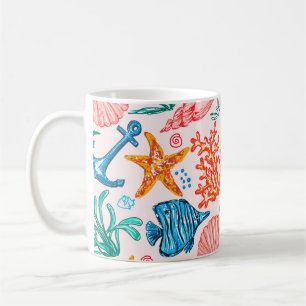Mug Motif sans couture avec des créatures marines