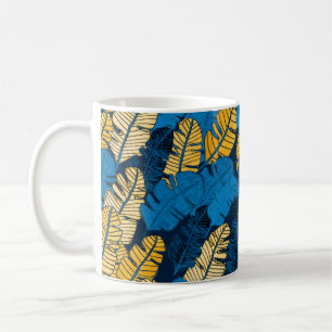 Mug Motif sans couture avec feuilles tropicaux dessiné