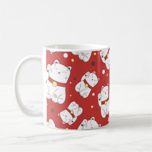 Mug Motif sans couture avec Maneki-Neko chat dessiné à