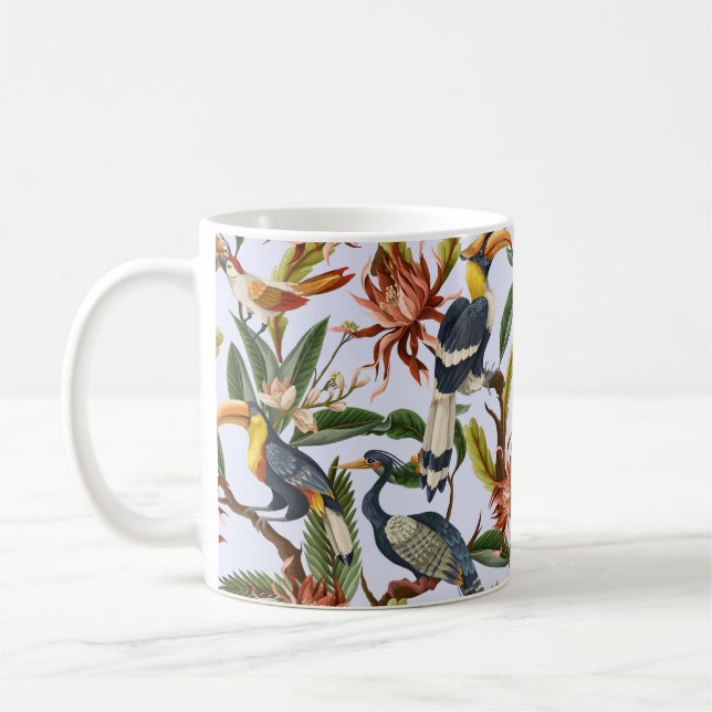 Mug Motif sans couture avec oiseaux et feuilles tropic (Gauche)