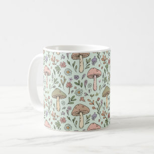 Mug Motif sans couture de champignons botaniques vert