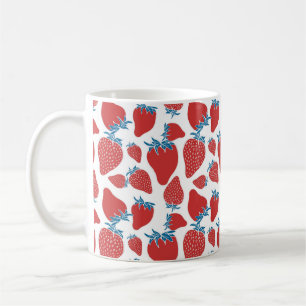 Mug Motif sans couture de fraise dessinée à la main. a