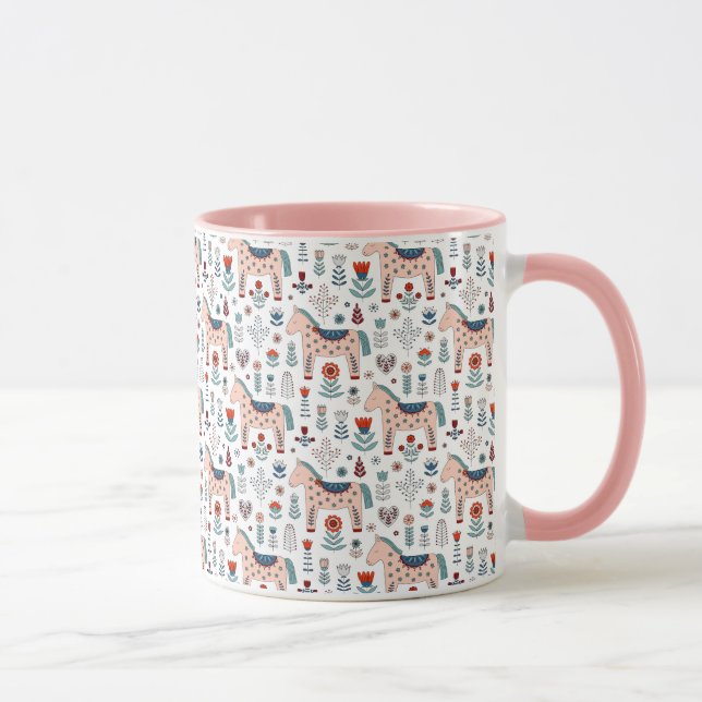 Mug Motif scandinave d'art populaire de cheval (Droite)