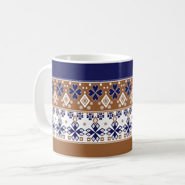 Mug Motif scandinave rayé brun bleu (Devant gauche)