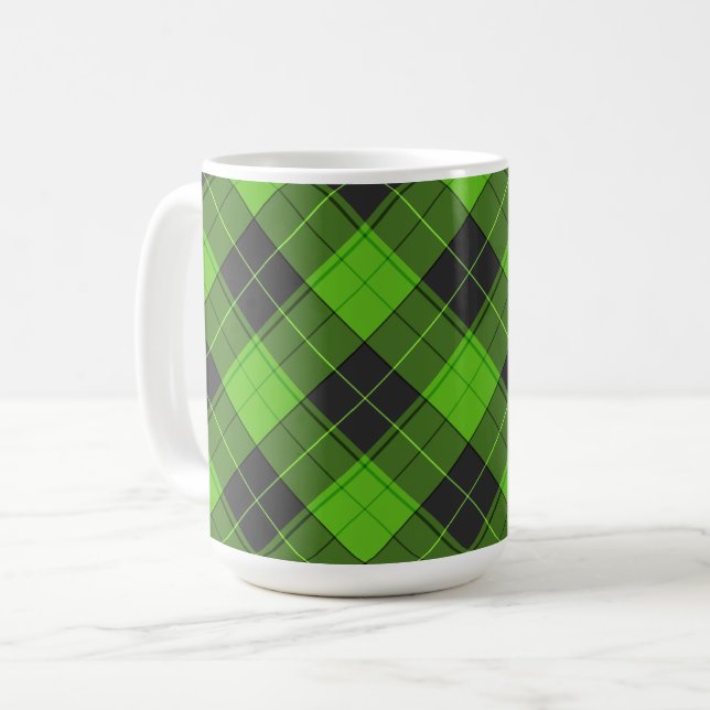 Mug Motif simple en diagonale tartane en vert foncé (Devant gauche)