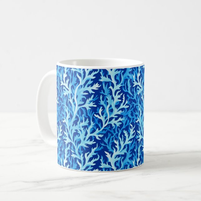 Mug Motif textile du littoral d'algues bleues (Devant gauche)