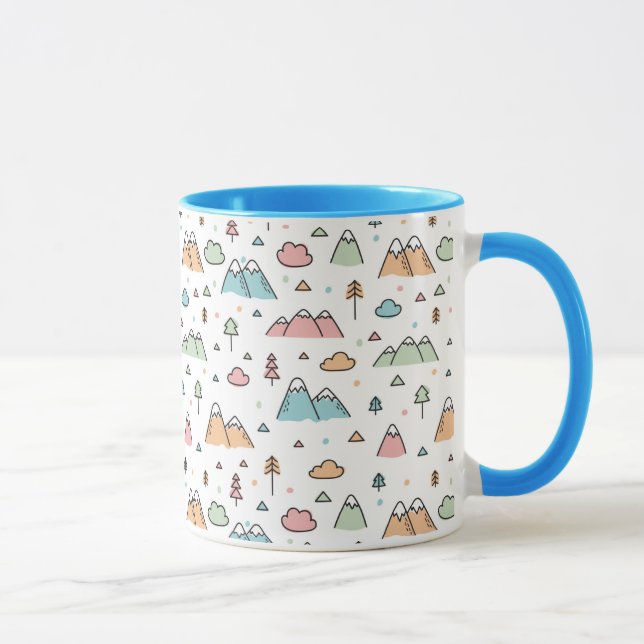 Mug Motif tiré par la main mignon de scène de montagne (Droite)