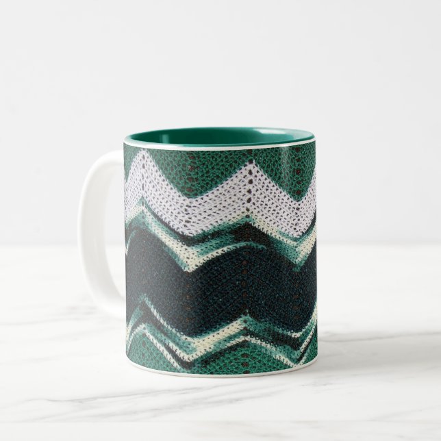 Mug - Motif vert Chevron en Crochet (Devant gauche)