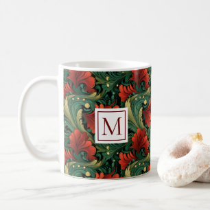 Mug Motif vert rouge de Noël Art Noveau Monogramme