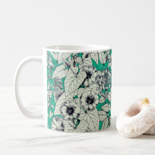 Mug Motif vert Turquoise blanc de fleurs graphiques