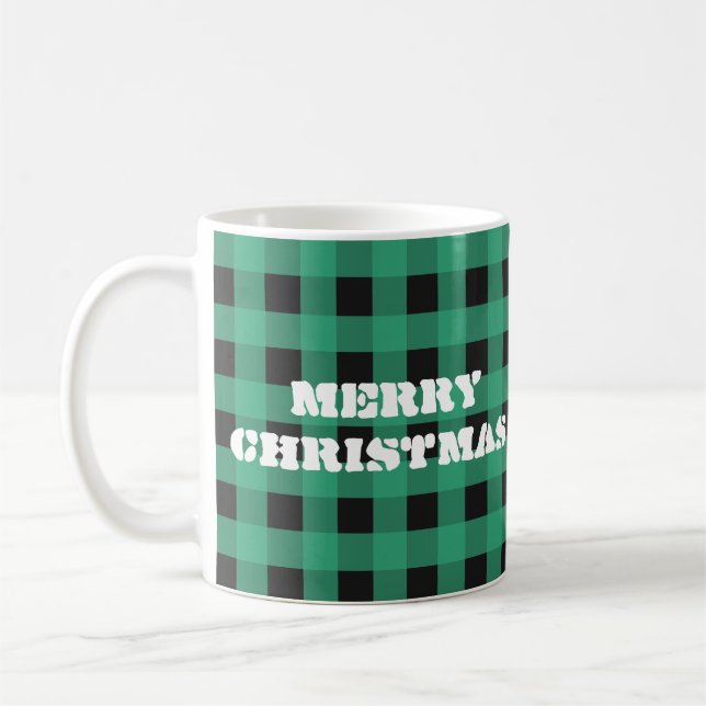 Mug Motif Vichy Buffalo Noël Monogramme Personnalisé (Gauche)