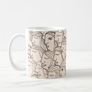 Mug Motif Vintage sans couture avec des visages fémini