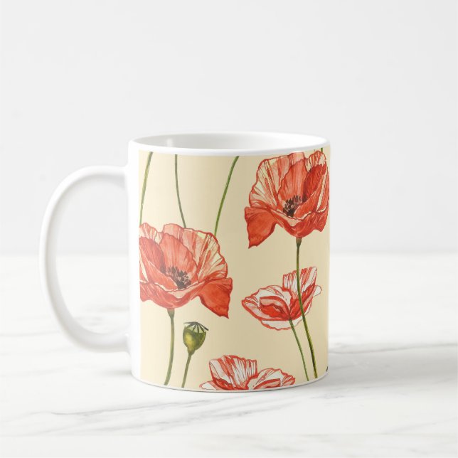 Mug Motif Watercolor Red Poppies. (Gauche)