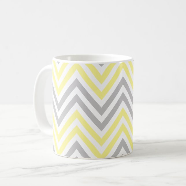 Mug Motif Zigzag, Motif Chevron, Jaune, Gris (Devant gauche)