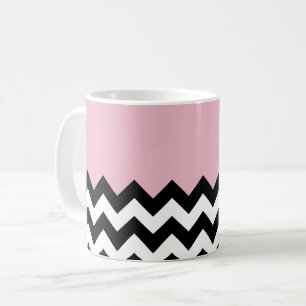 Mug Motif Zigzag noir et blanc, Chevron, rose
