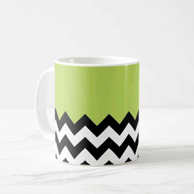 Mug Motif Zigzag noir et blanc, Chevron, Vert (Devant gauche)