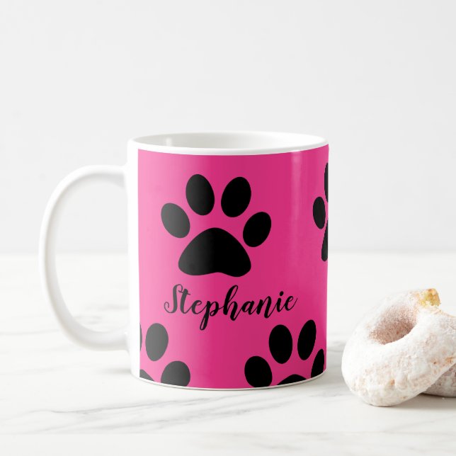 Mug Motifs Empreintes de pattes Black Pink Cute Monogr (Avec donut)